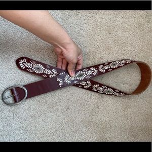 NWOT Lucky Brand Embroidered Brown Leather Belt